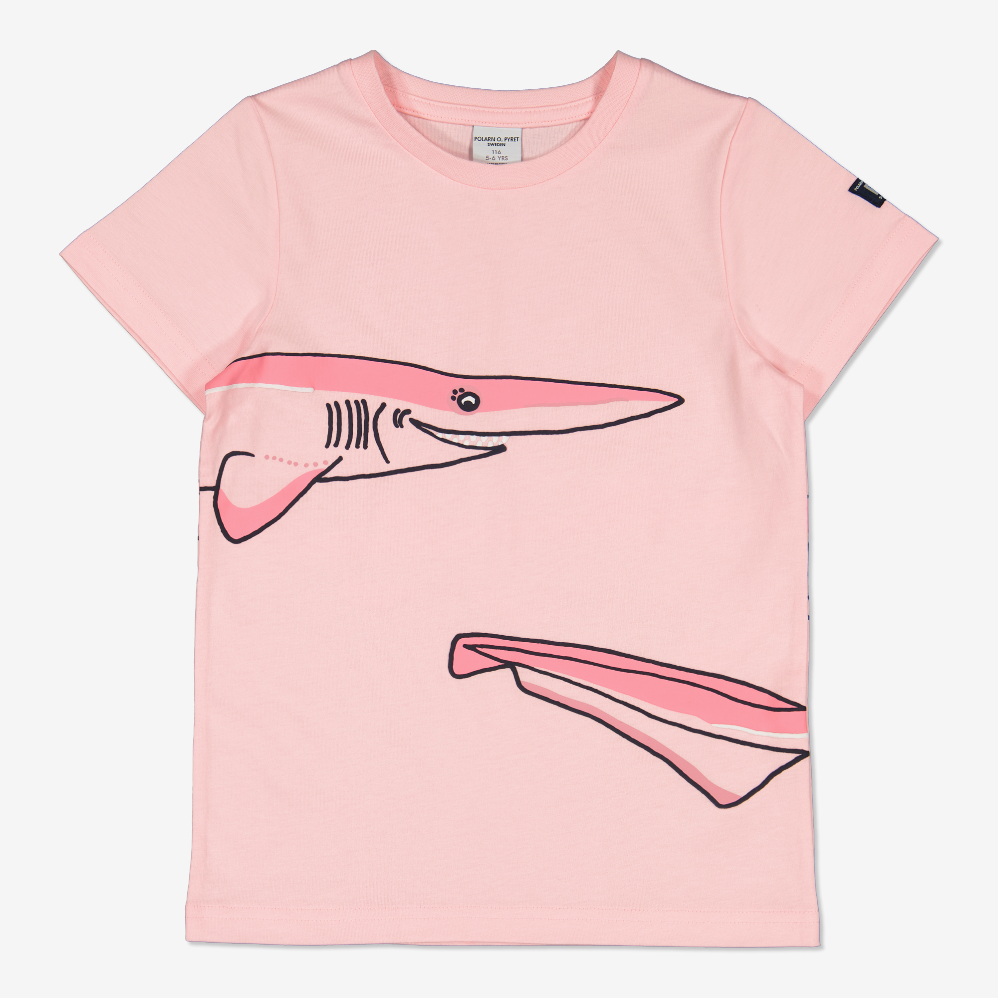 Polarn O. Pyret T-shirt med haj-tryck rosa