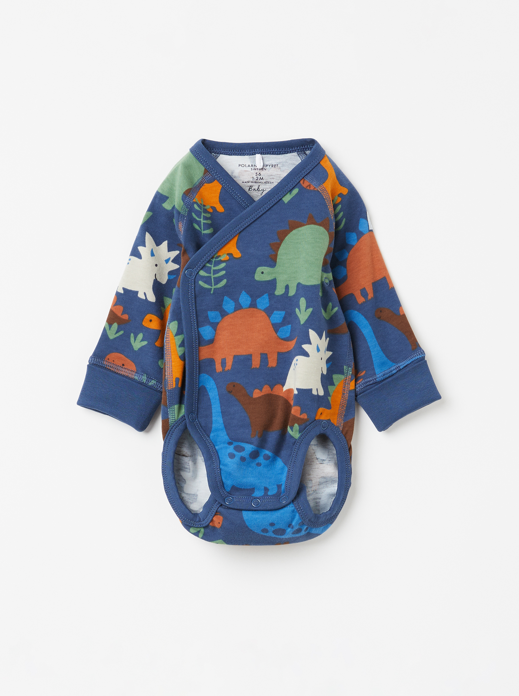 Omlottbody med dinosaurietryck baby blå/grå
