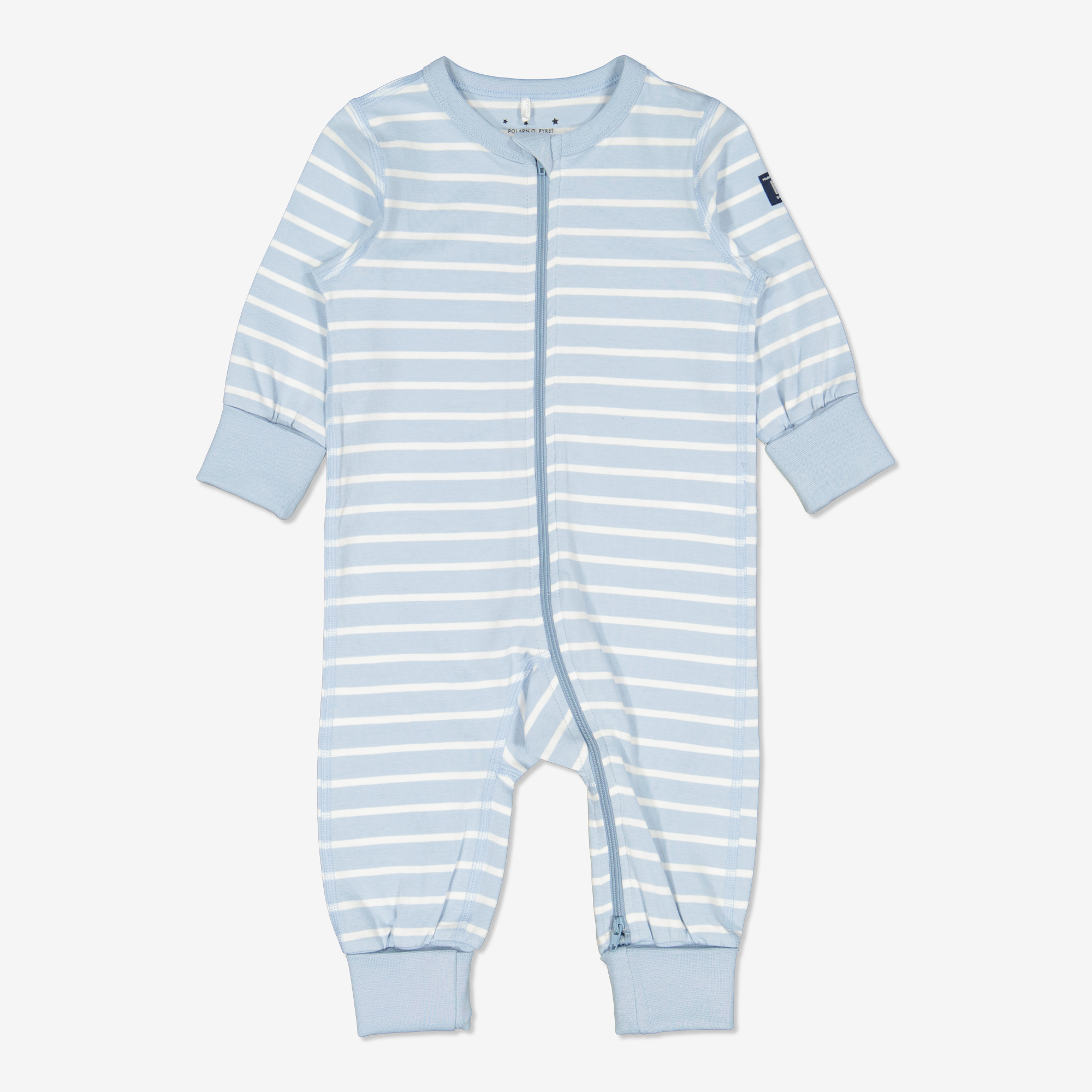 Randig pyjamasoverall baby ljusblå
