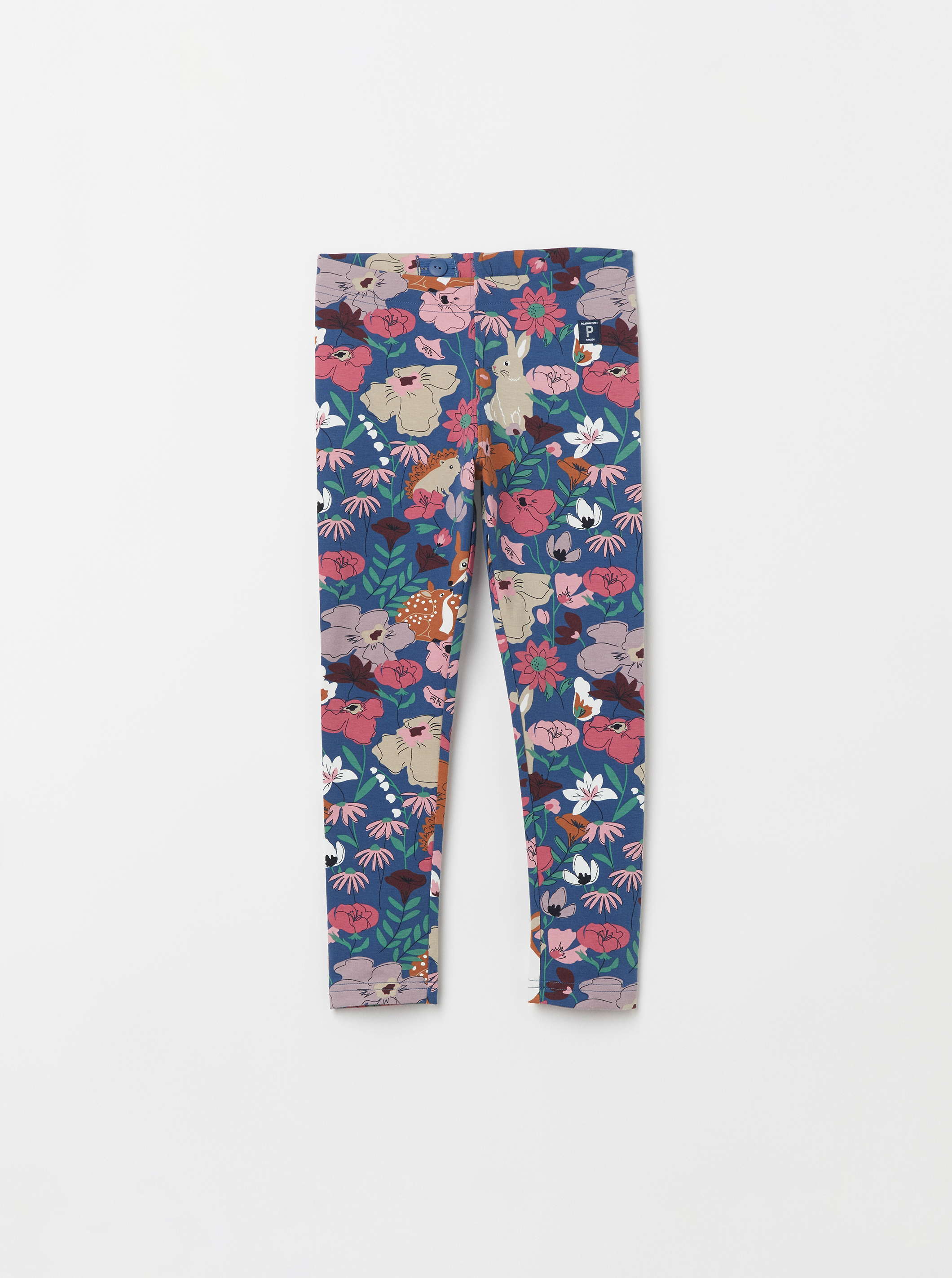 Leggings med nordiska djur och blommor blå/grå