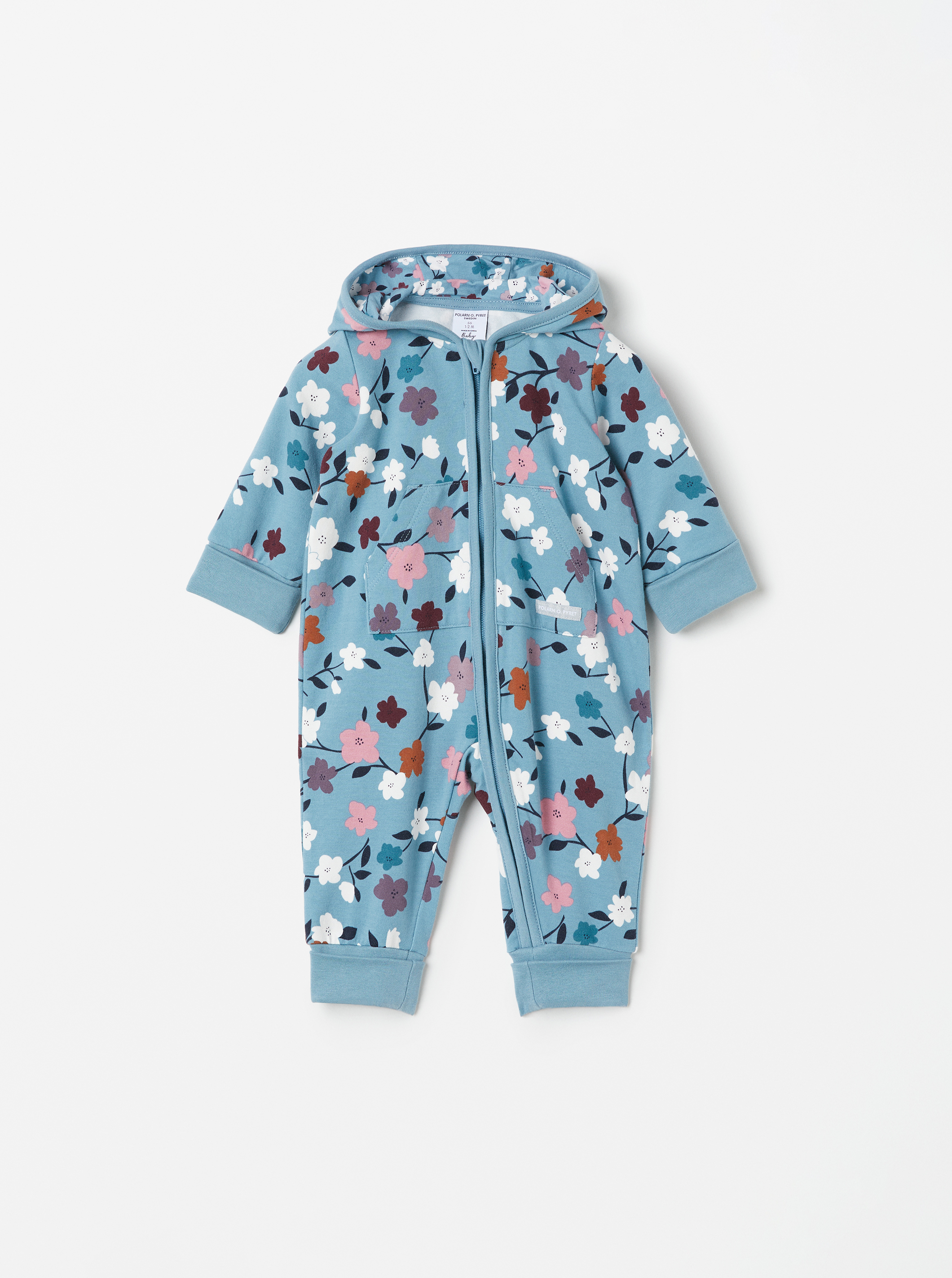 Polarn O. Pyret Overall med blomtryck baby blå/grå