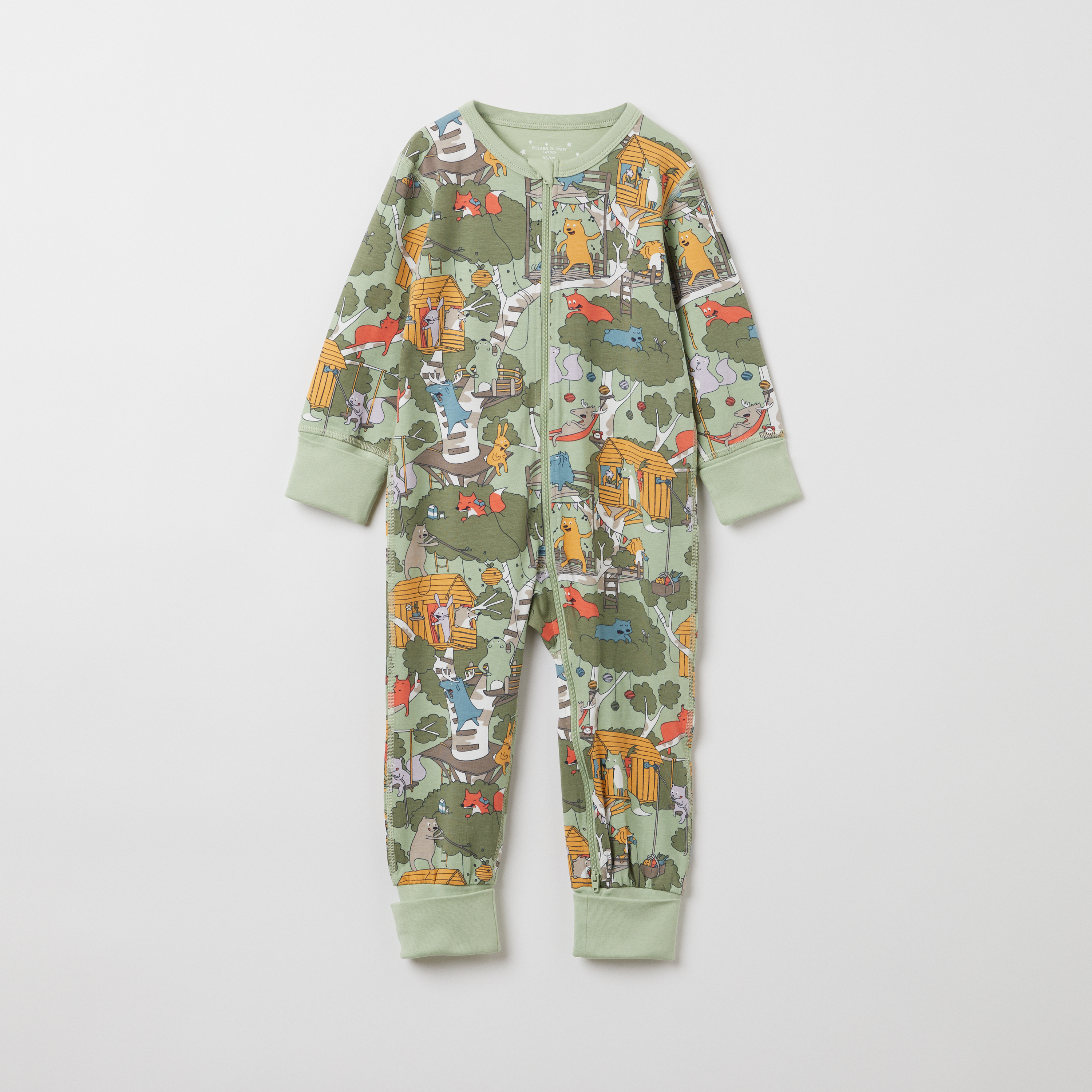 Pyjamasoverall med trädkojor baby ljusgrön