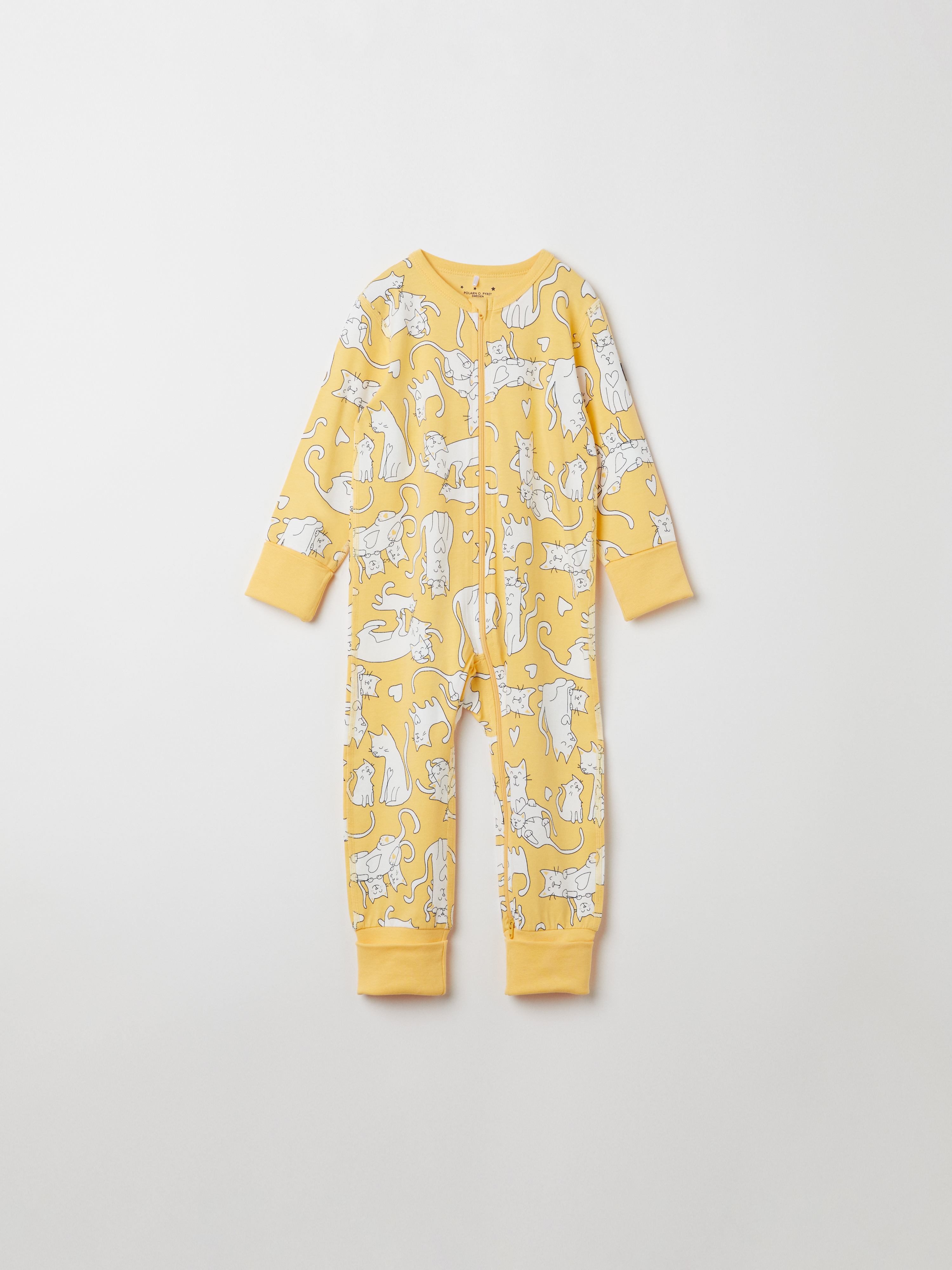 Polarn O. Pyret Pyjamasoverall med katt-tryck baby gul