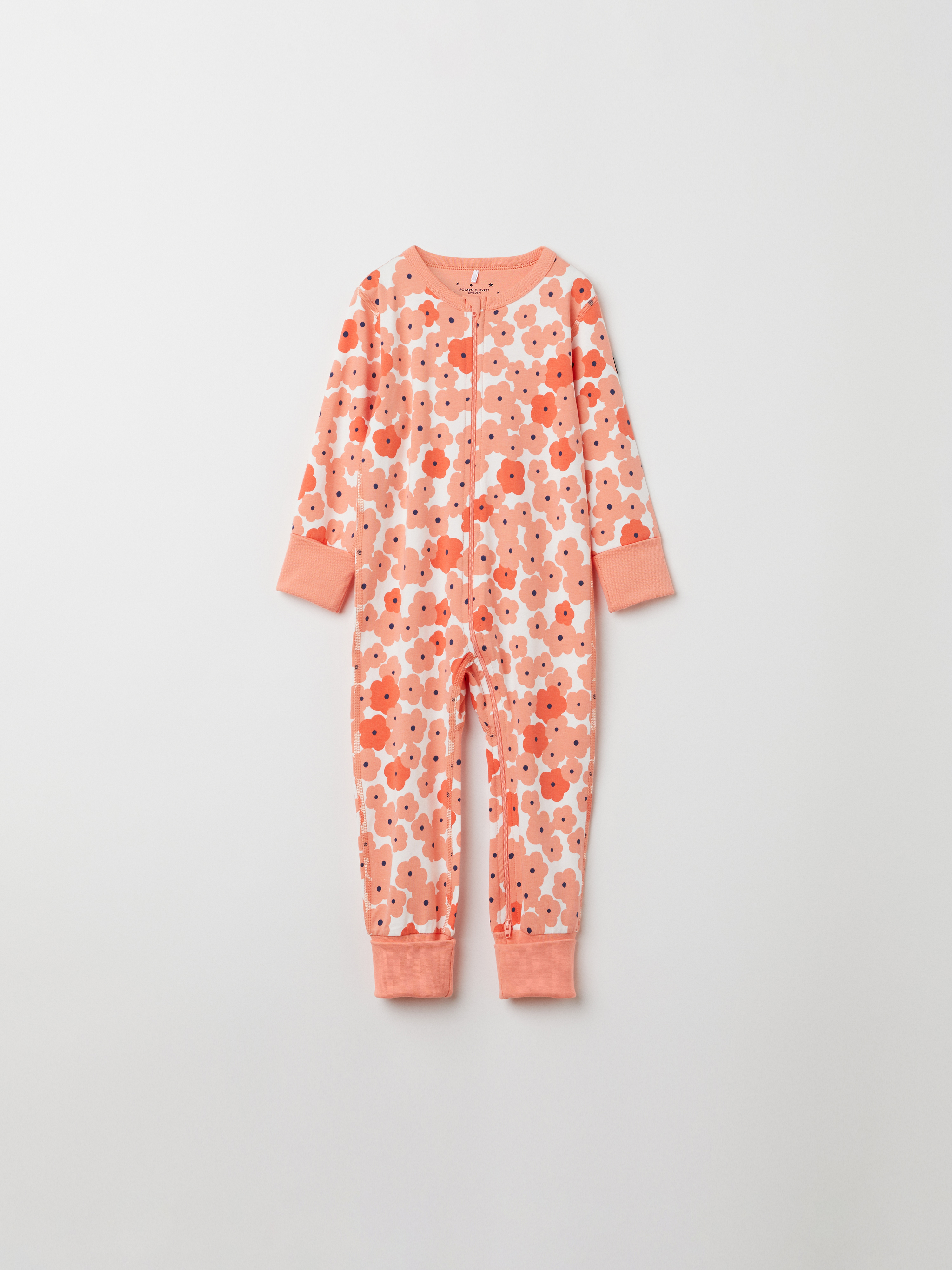 Pyjamasoverall med blomtryck baby korall