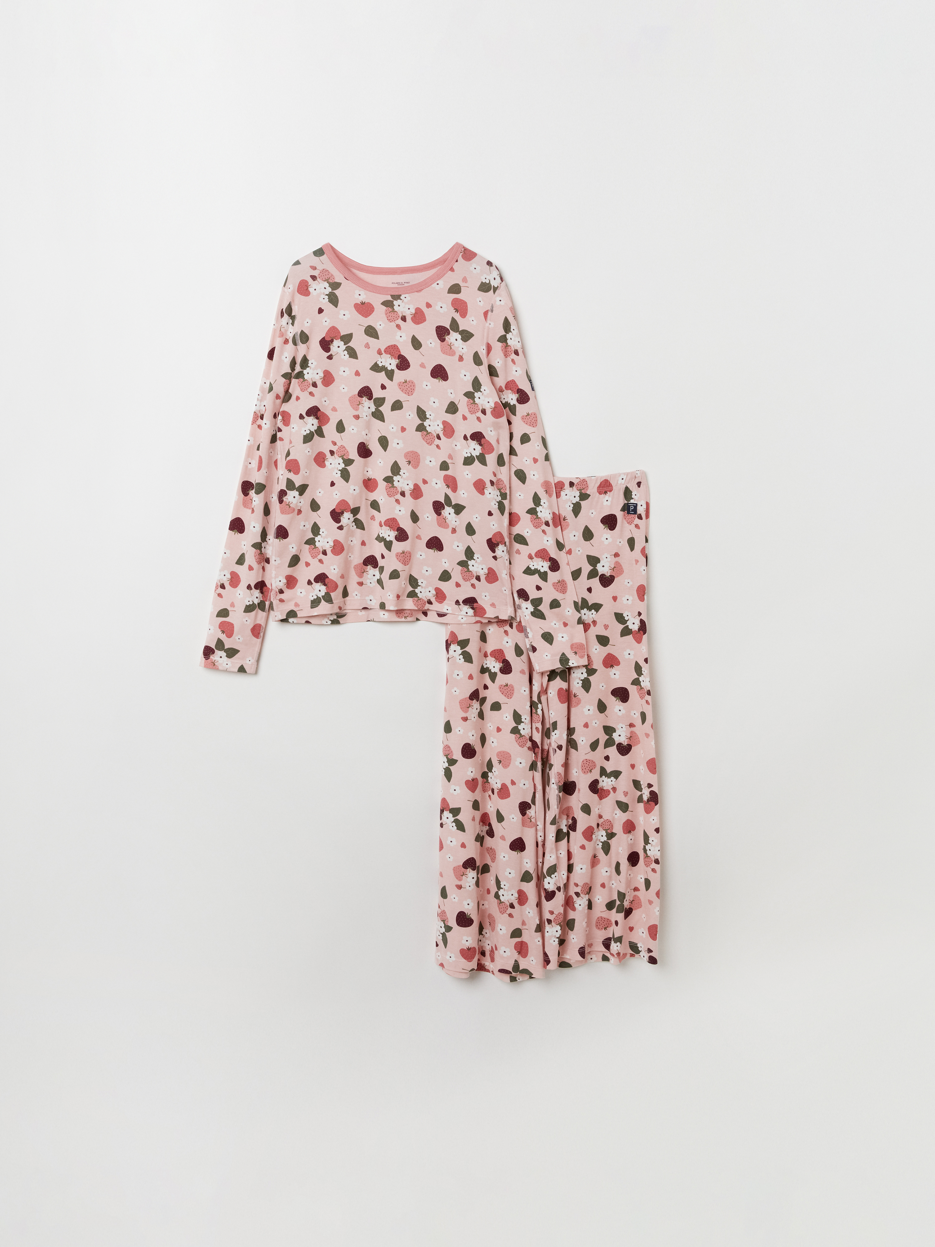 Tvådelad pyjamas med jordgubbstryck vuxen ljusrosa