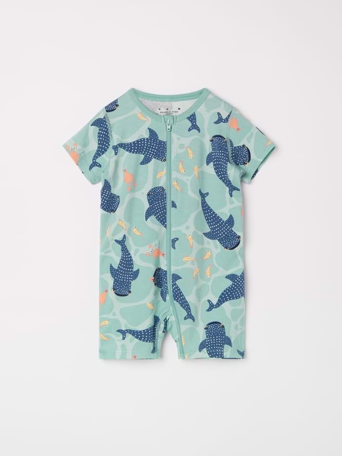Kortärmad pyjamasoverall valar