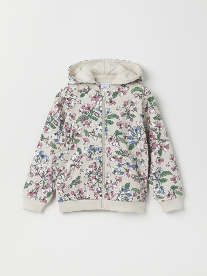 Hoodie med ficka blommig