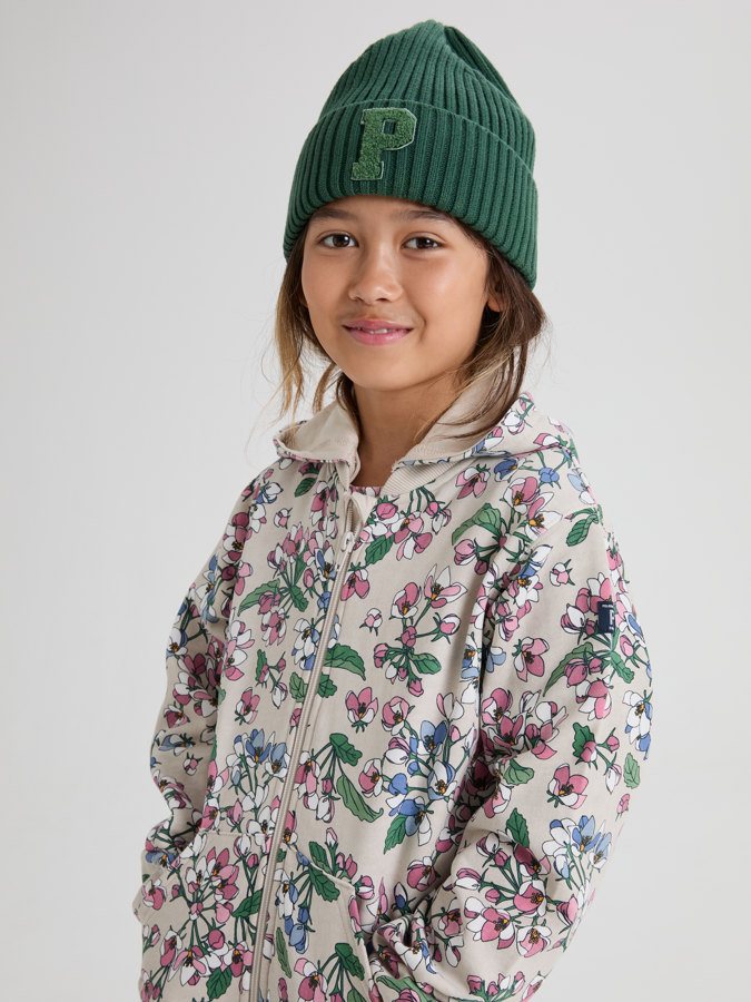 Hoodie med ficka blommig