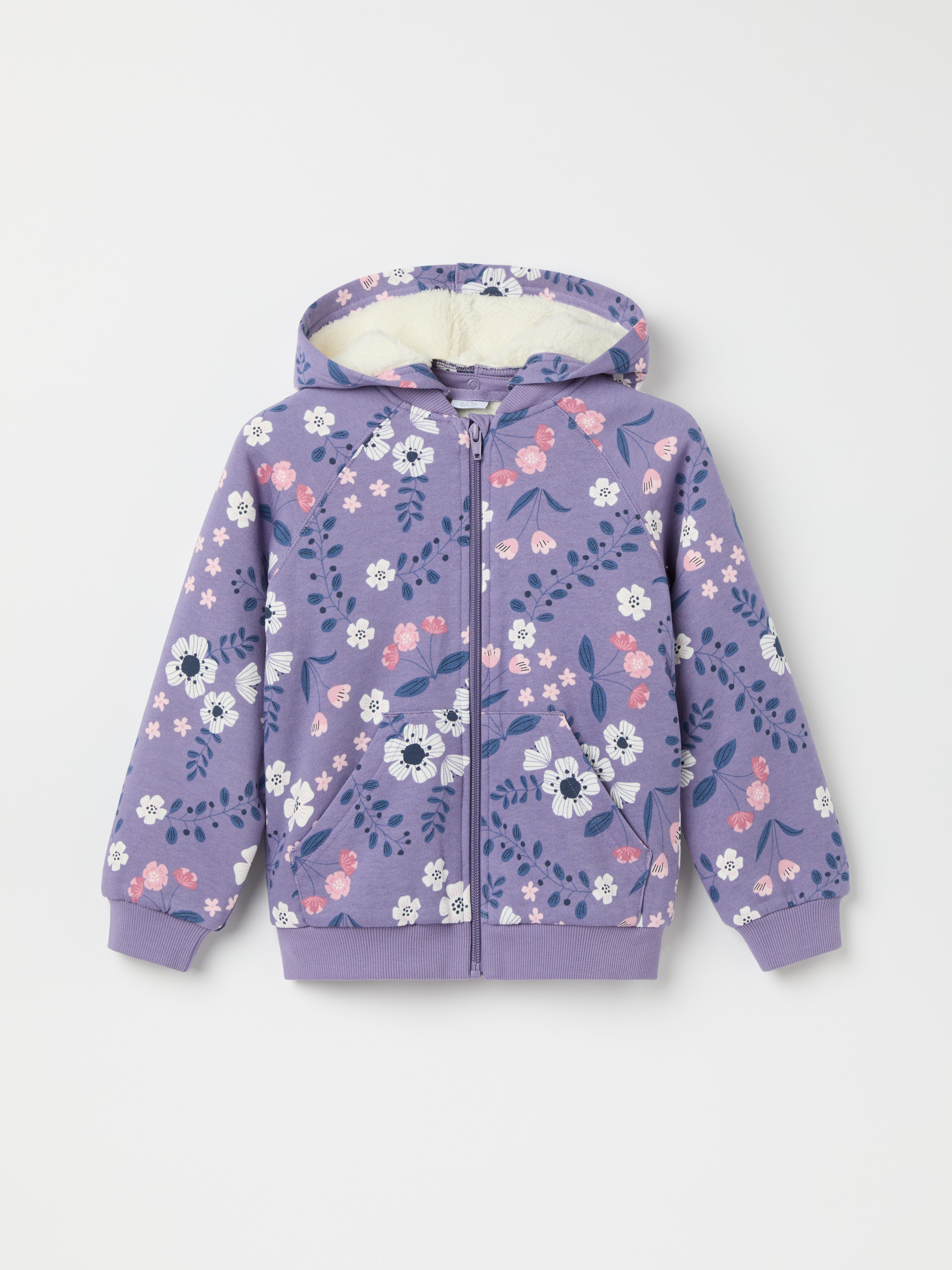 Pilefodrad hoodie med ficka blommig 17879