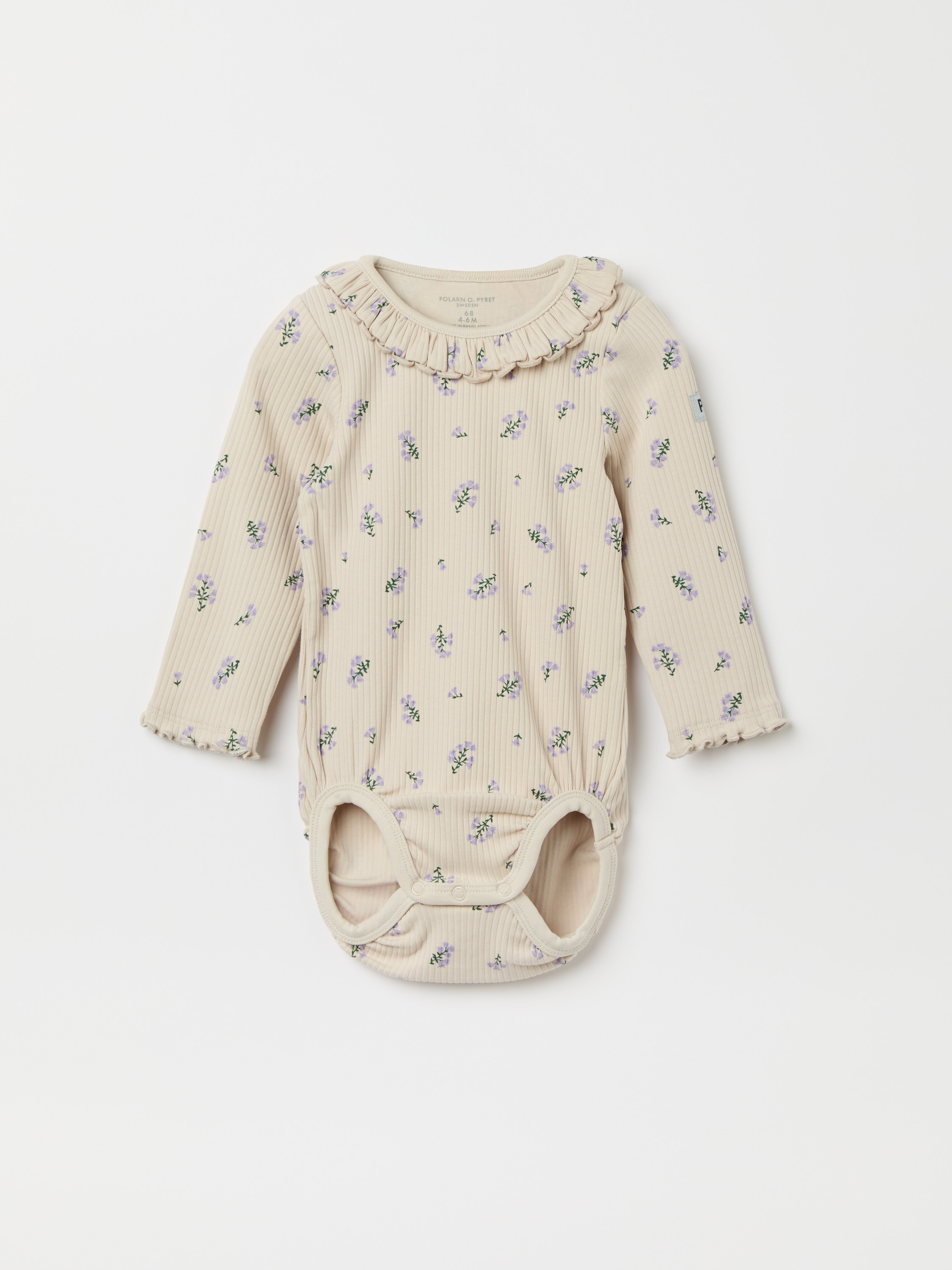 Ribbad body med volanger blommor 18050