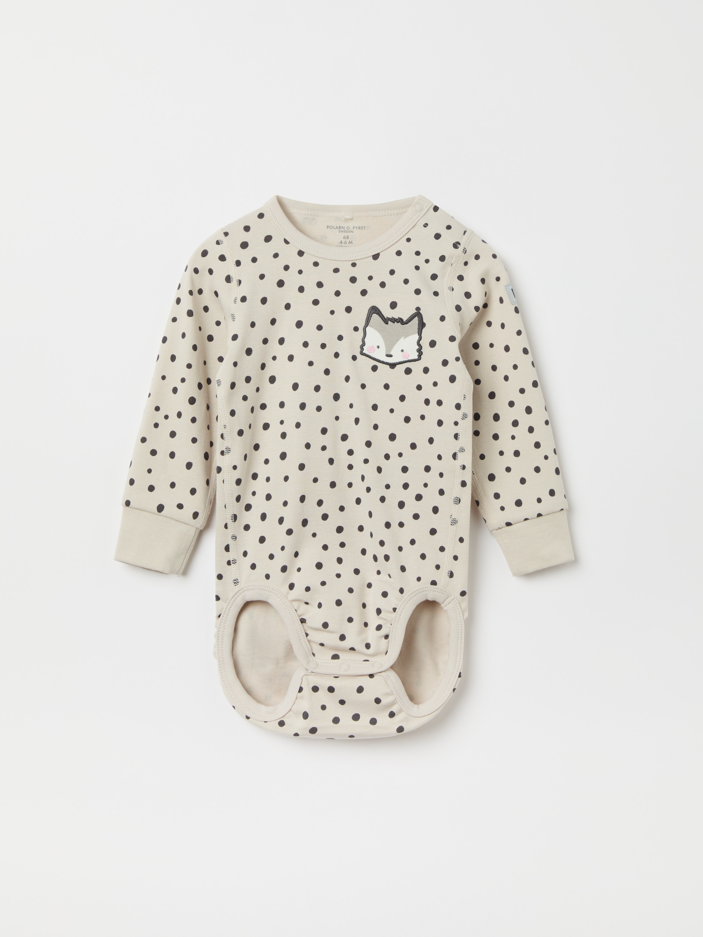 Ribbad långärmad body prickig 18308