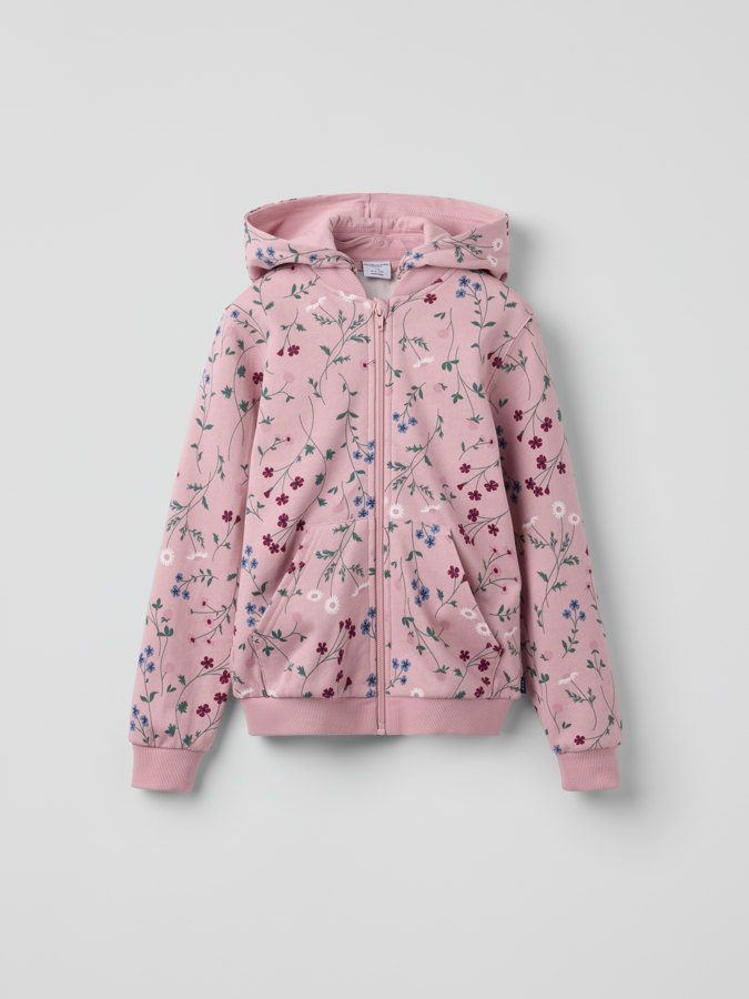 Hoodie med ficka blommig