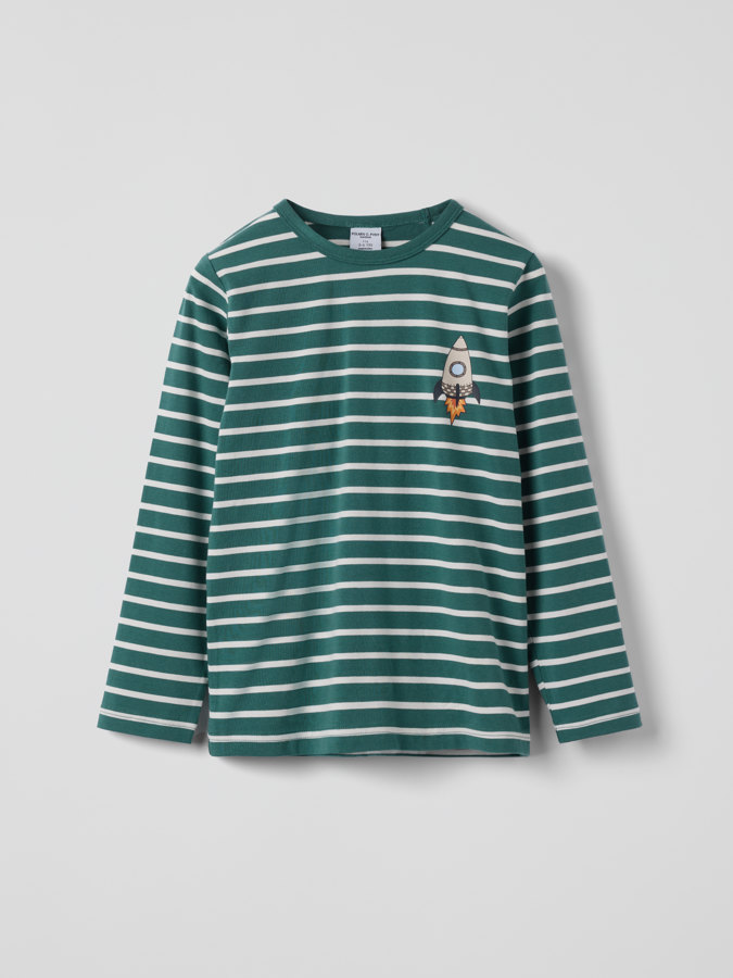 Längärmad t-shirt randig med rymdraket