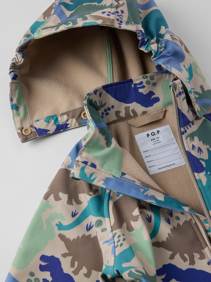 Vindtät softshelljacka dinosaurier