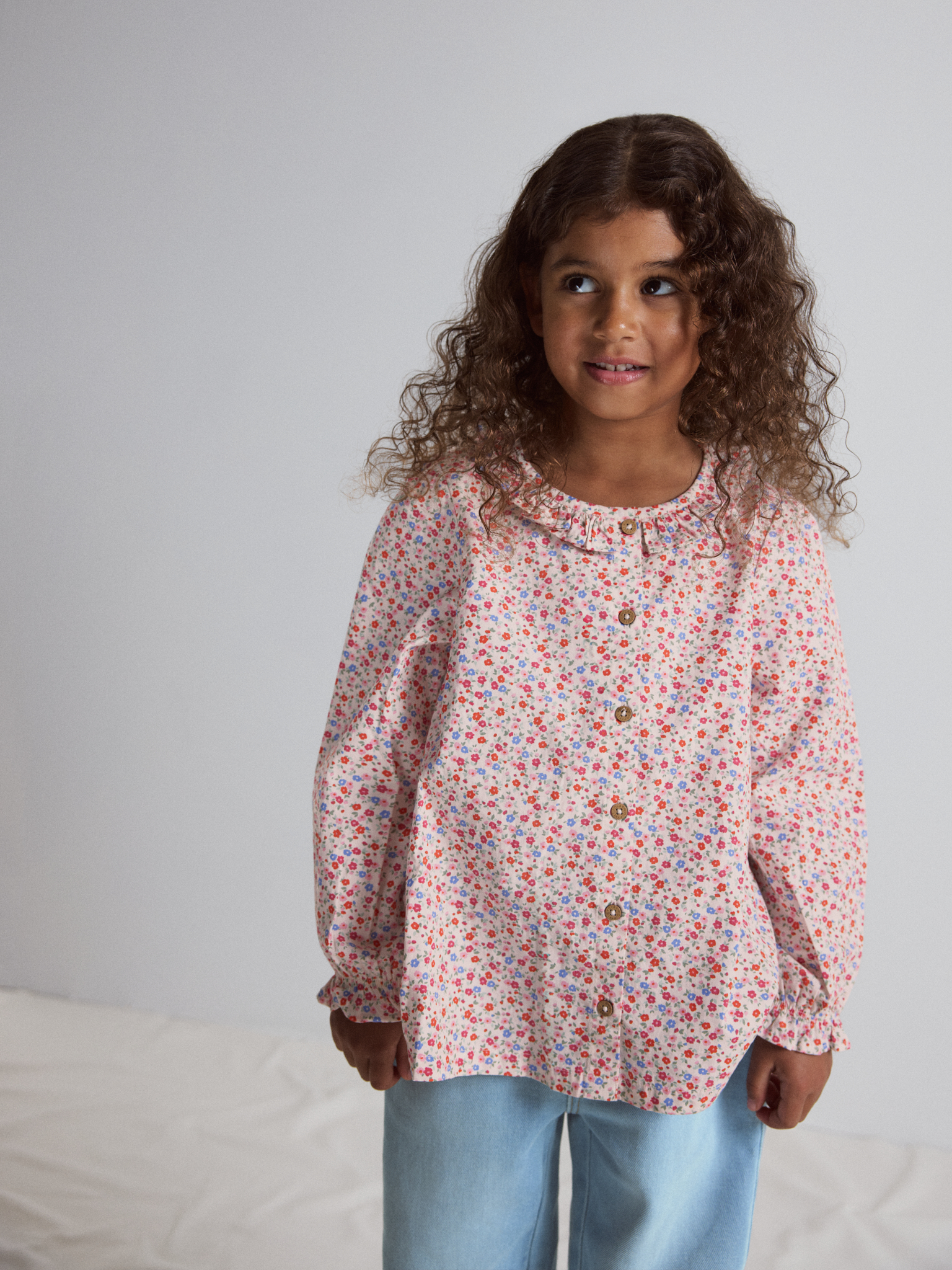 Långärmad blus blommig