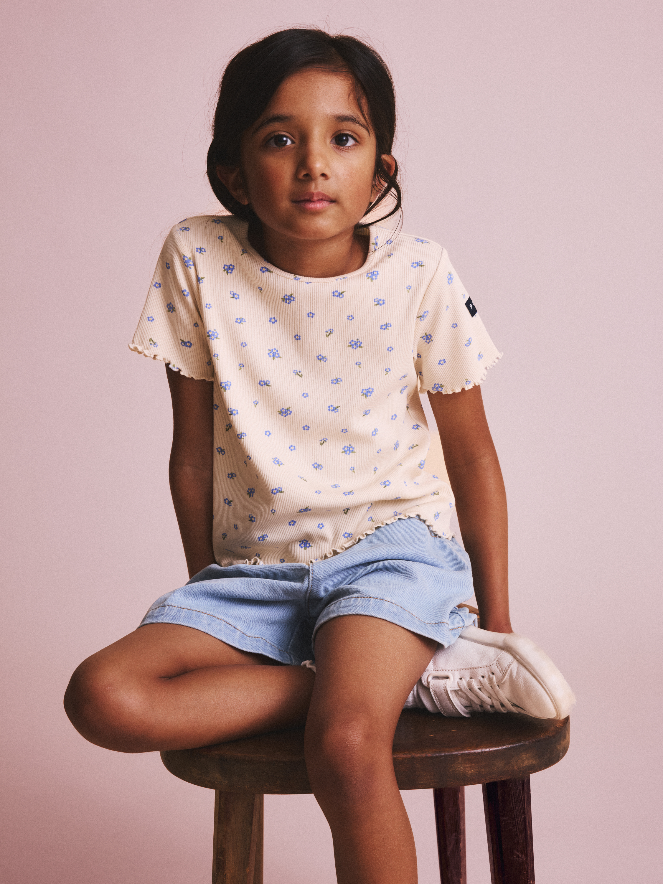 Ribbad t-shirt blommig
