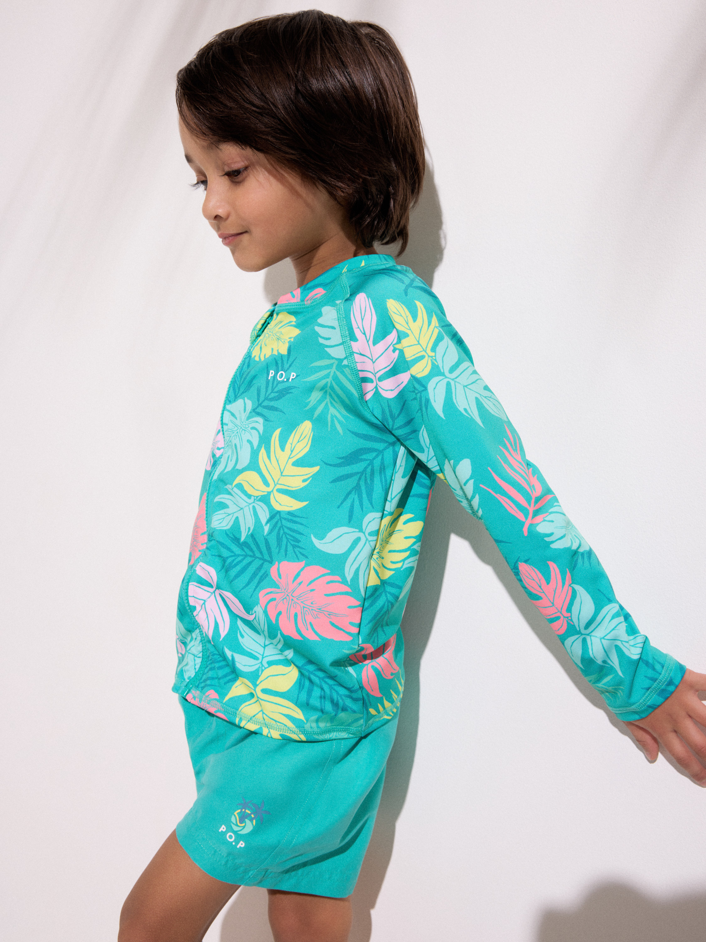 UV-tröja med dragkedja palmblad | barnklader - badklader-uv-klader - uv-klader | BabyMode