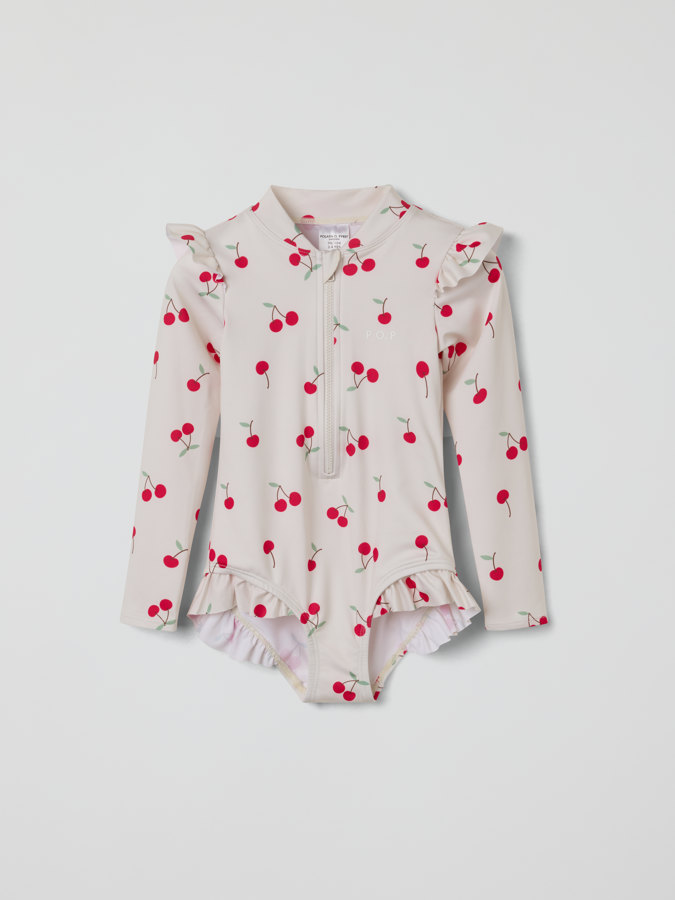 Långärmad baddräkt körsbär